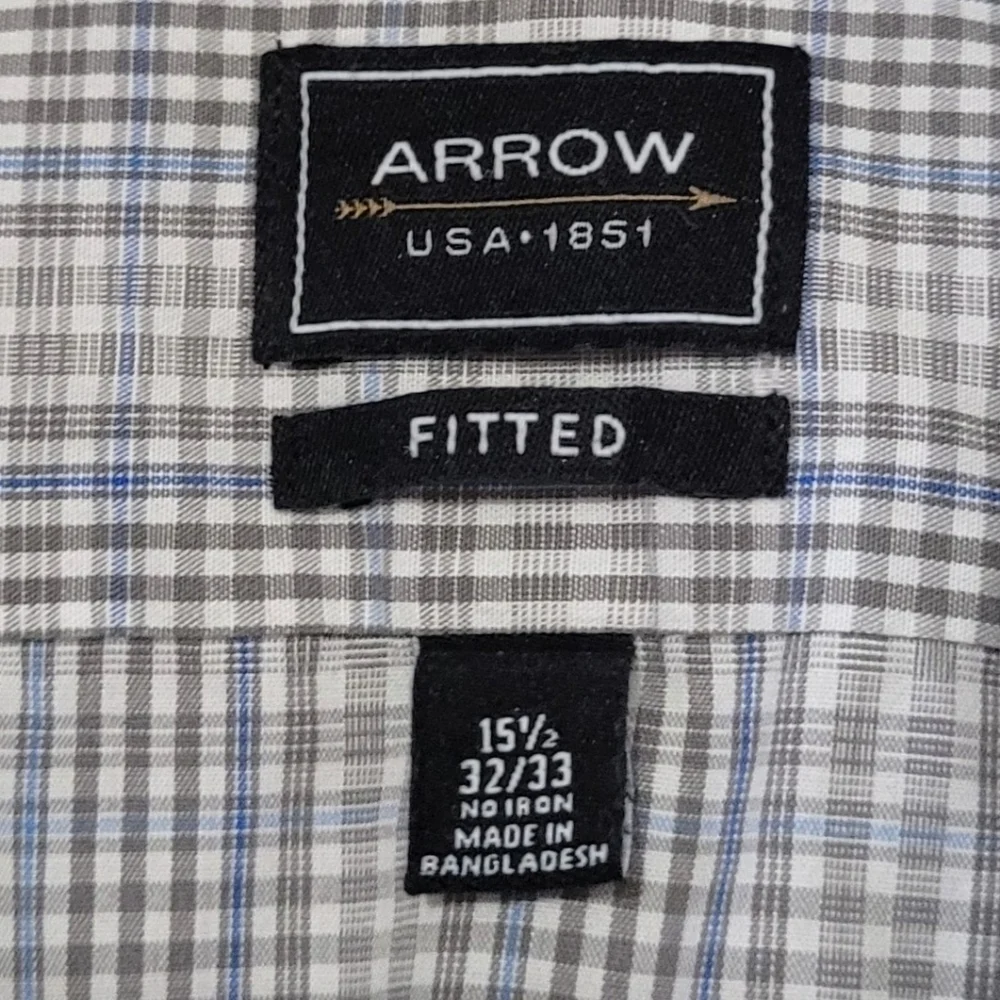 FITTED White/ Gray/ Blue Checkered  Dress Shirt - Picture 5 of 5